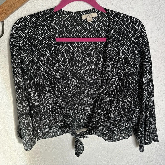 LOFT polka dot speckled tie front cardigan - Picture 1 of 7